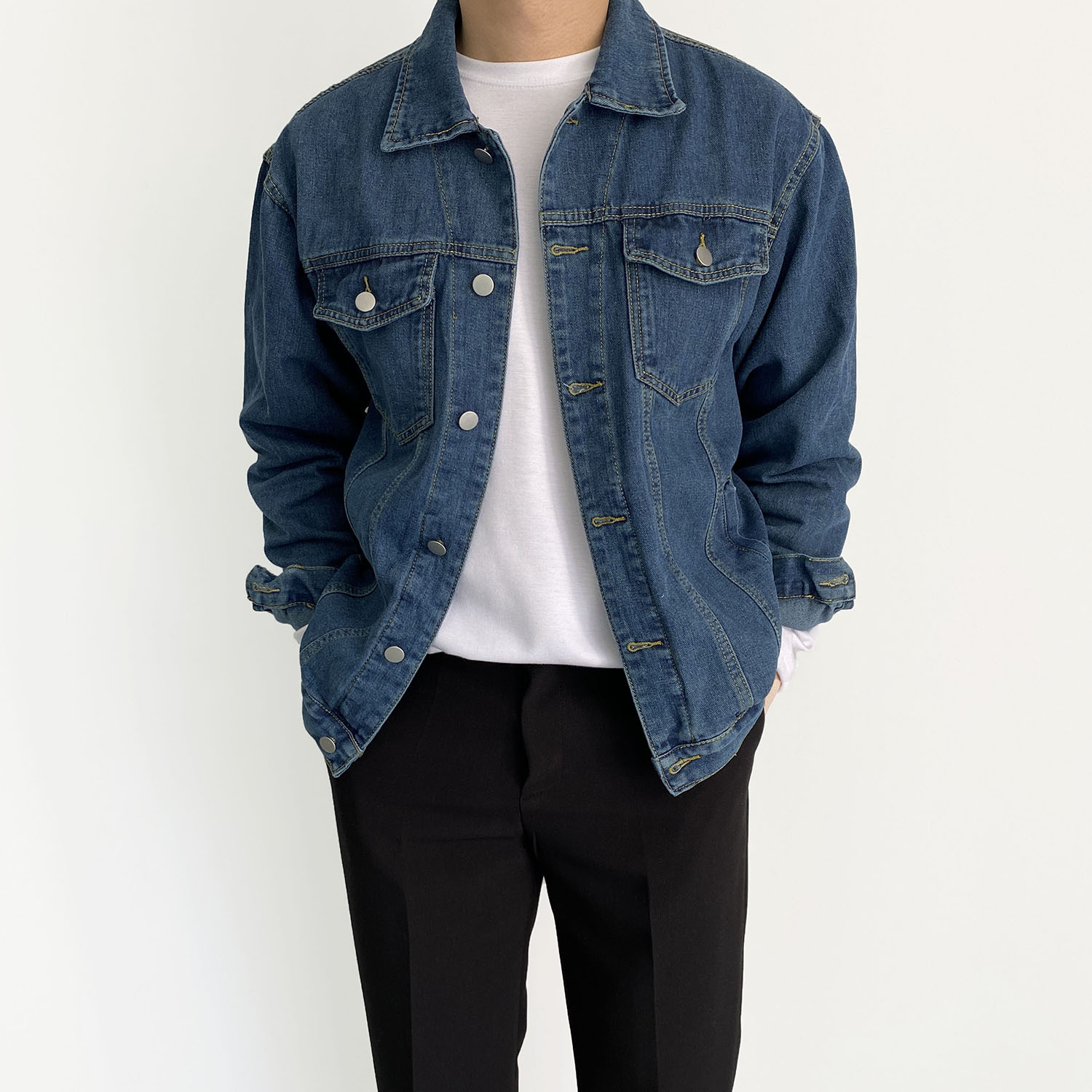 오버핏 남자 청자켓 트러커자켓 - 상품 이미지