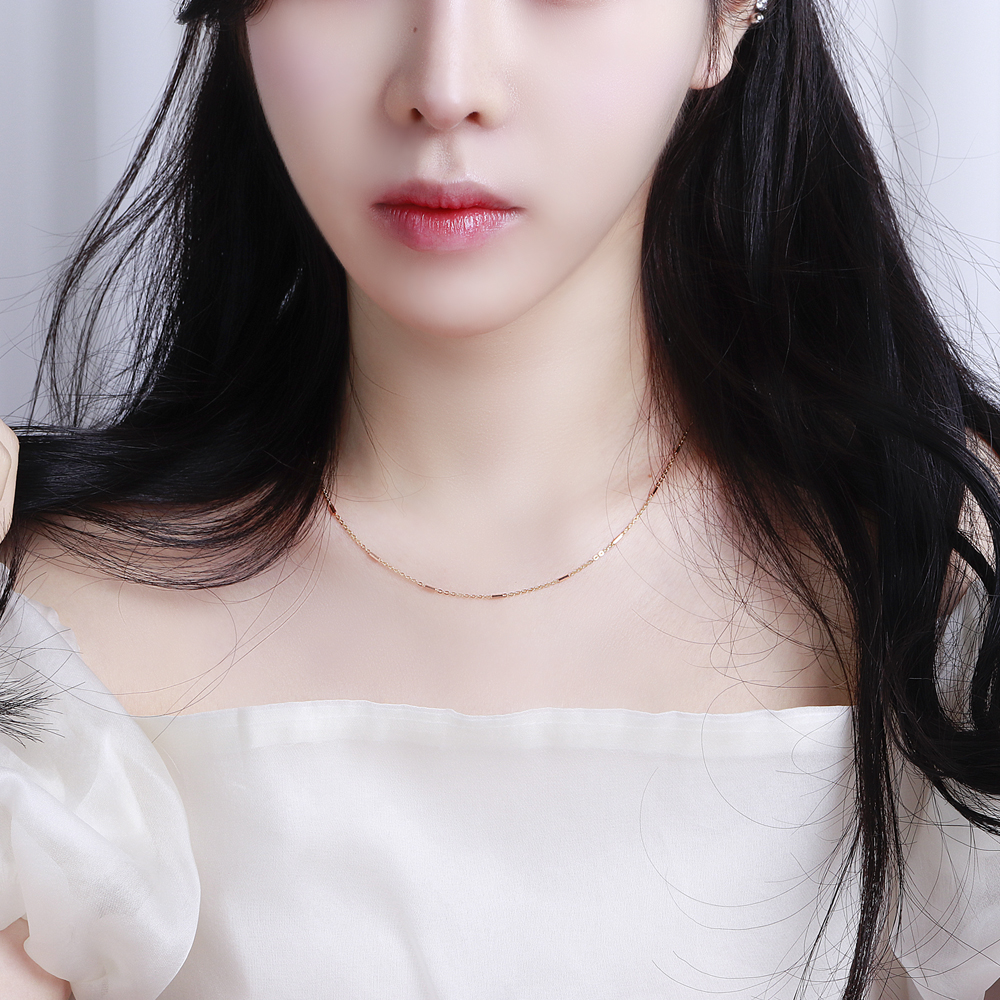 14K 투톤 바 체인 목걸이 스틱 레이어드 초커 데일리 여자 친구 선물 이미지 8