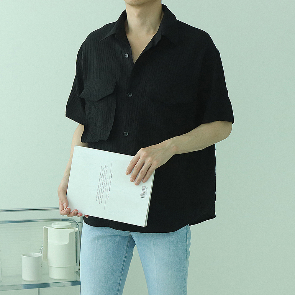 남자반팔셔츠 오버핏 링클프리 실크 린넨셔츠 - 상품 이미지