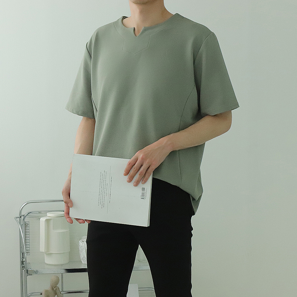 헨리넥반팔 구김없는 브이넥 빅사이즈 남자반팔티 - 상품 이미지