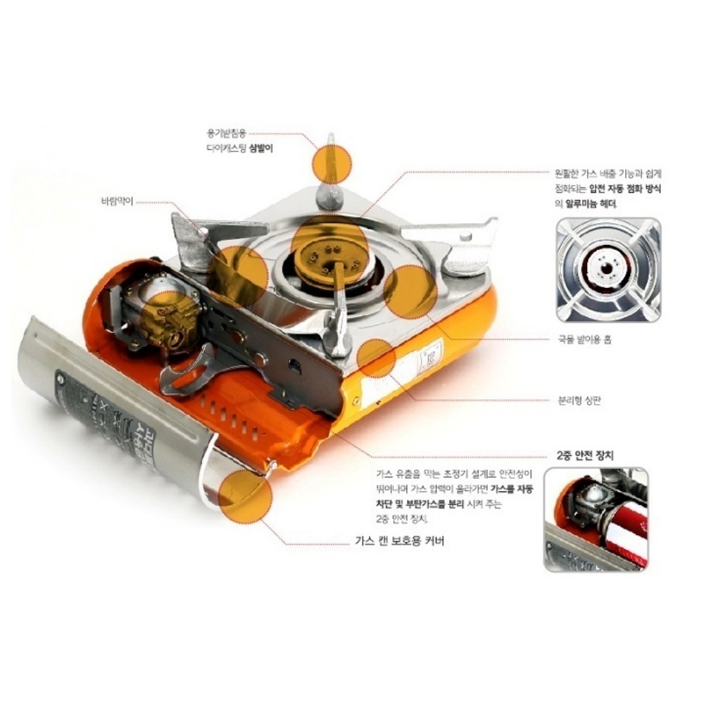 미니 가스버너 브루스타 캠핑 삼겹살 휴대용 가스렌지 썬터치 350 옐로우버너