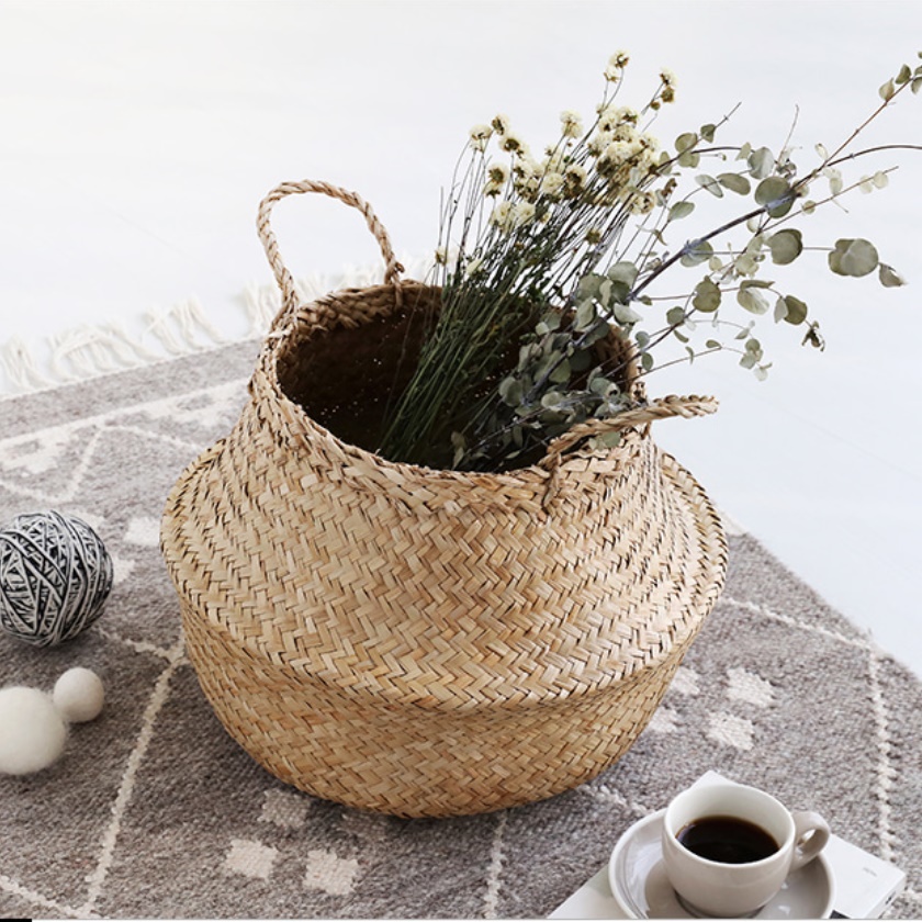 왕골 원형 라탄 꽃바구니 재료 손잡이 미니라탄바구니