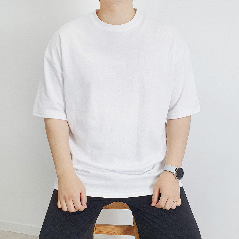 남자 오버핏 무지 반팔 빅사이즈 레이어드 박스 반팔티 이미지 2