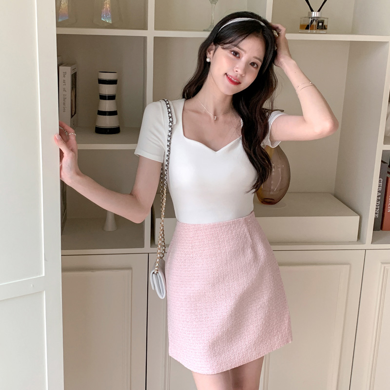 (국내제작)부드러운 모달 소재의 하트넥 슬림핏 크롭 티셔츠 ts3334 이미지 2