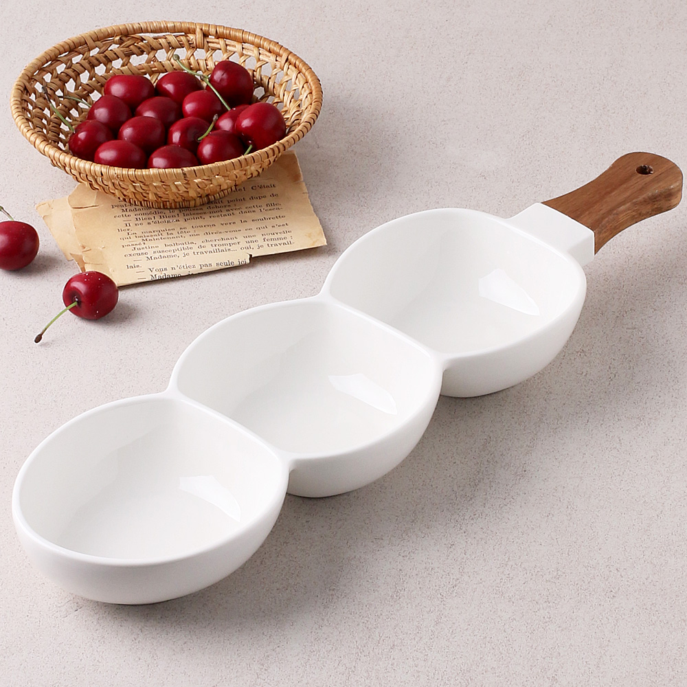 좋은날 3구 나눔 접시 마른 안주 반찬 치즈 그릇 31.2cm, 손잡이 3칸 - 상세 이미지 5