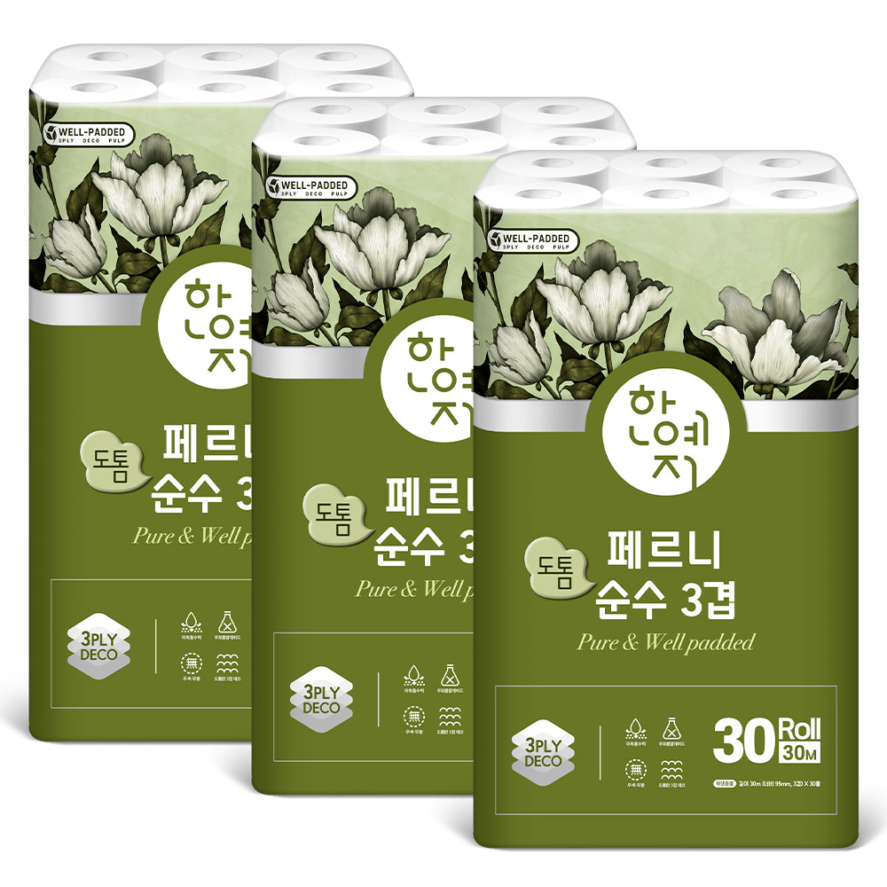 한예지 페르니 도톰 순수 3겹데코 화장지 30m, 30롤, 3팩 - 상세 이미지 2