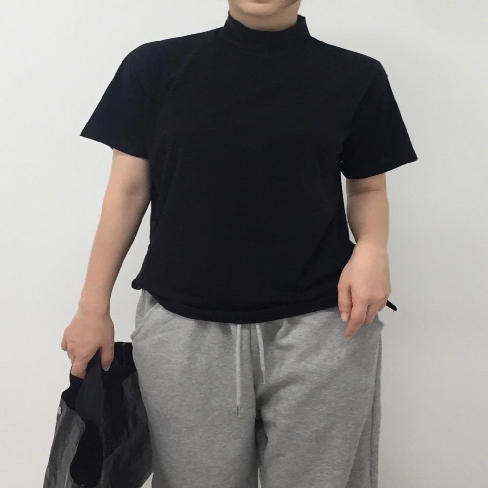 여자 여름 반목 폴라 베이직 무지 반팔티셔츠 이미지 2
