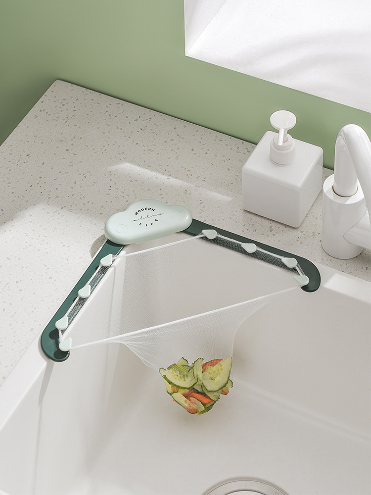 라슈에뜨 싱크대 음식물 쓰레기 거름망 배수구 코너형 음쓰 탈수 싱크 거치대 그린