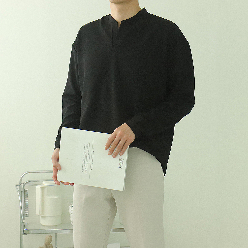 남자 긴팔티 빅사이즈 차이나카라 구김없는 헨리넥 티셔츠 - 상세 이미지 5