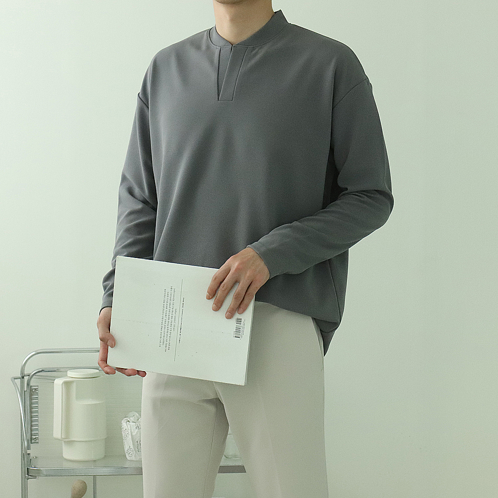 남자 긴팔티 빅사이즈 차이나카라 구김없는 헨리넥 티셔츠 - 상세 이미지 3