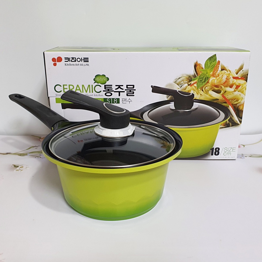 편수 냄비 18cm 라면 세라믹 코팅 통주물 키친아트