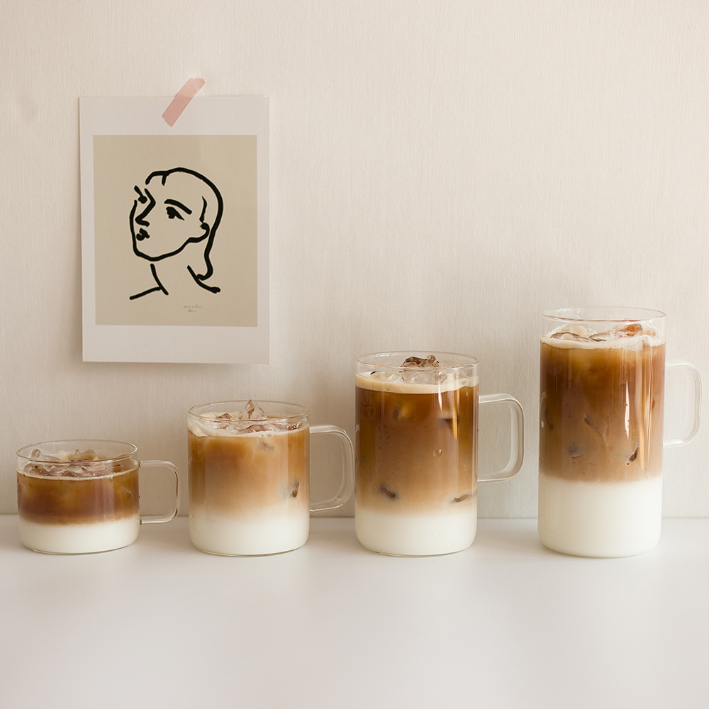 손잡이 투명유리커피잔 물컵 홈카페 내열유리컵 집들이선물 맥주 하이볼잔 360ml