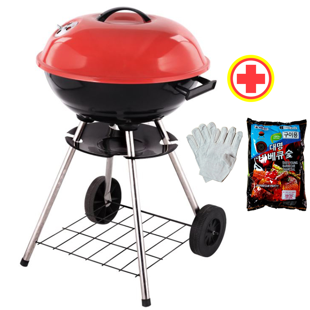 17인치 애플 펜션 바베큐 차콜 그릴 숯불 화로 가정용 훈제 직화 원형 캠핑 야외 불멍