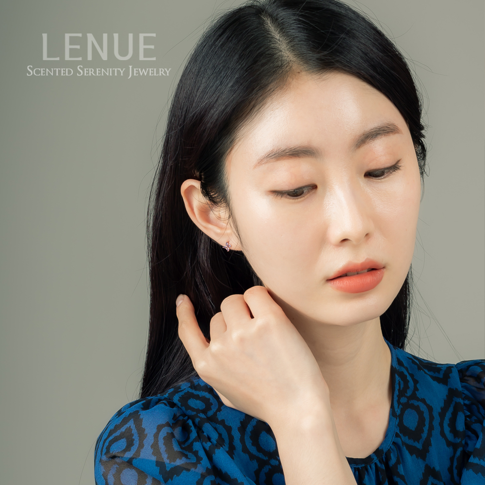 [레뉴] 수국꽃 탄자나이트 컬러 큐빅 귀걸이 / 14K 골드 라벤더 제비꽃 여친 생일 선물 이미지 6