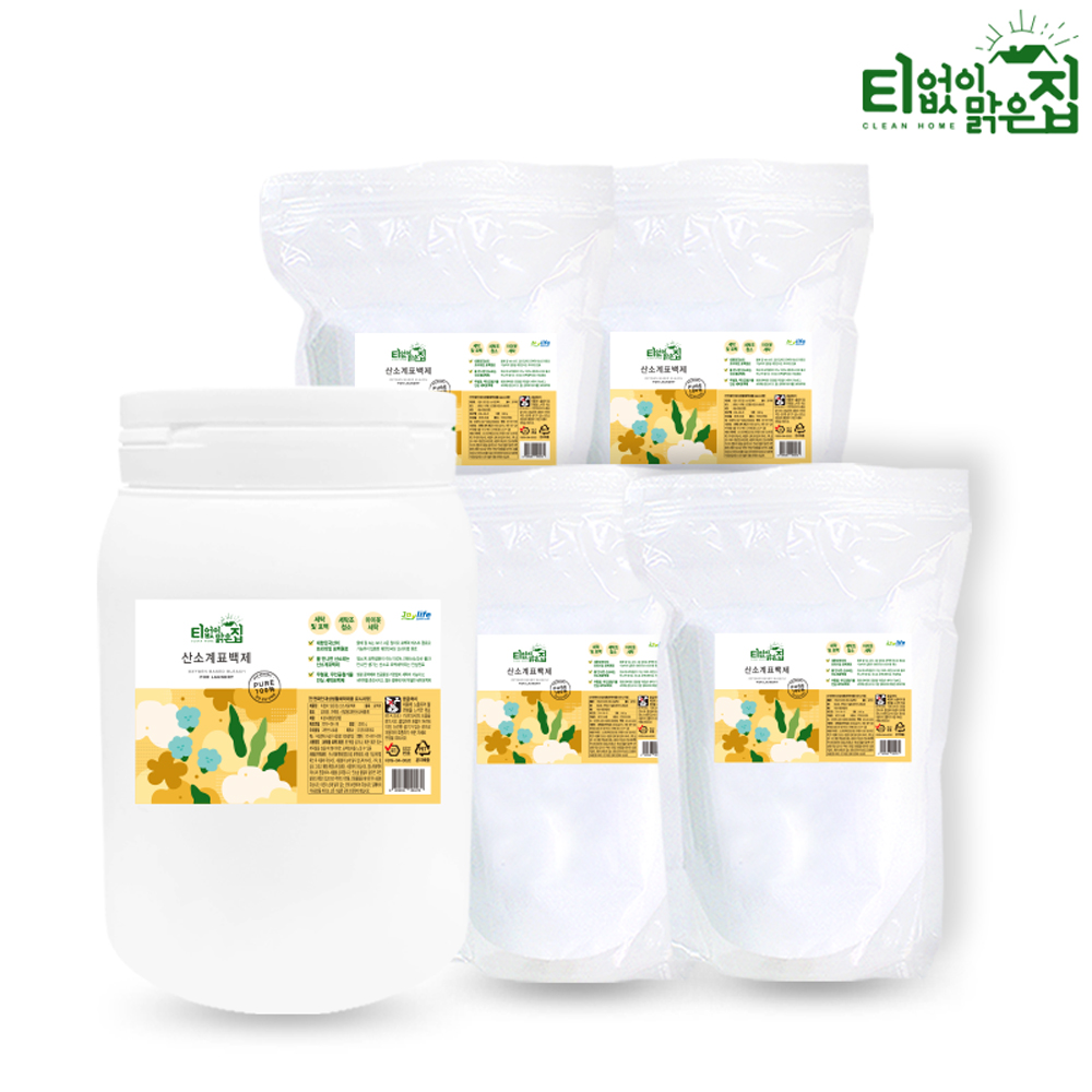 티없이맑은집 천연 세탁세제 산소계표백제 과탄산소다 1kg 용기형 + 4kg 지퍼백 (총 5kg)