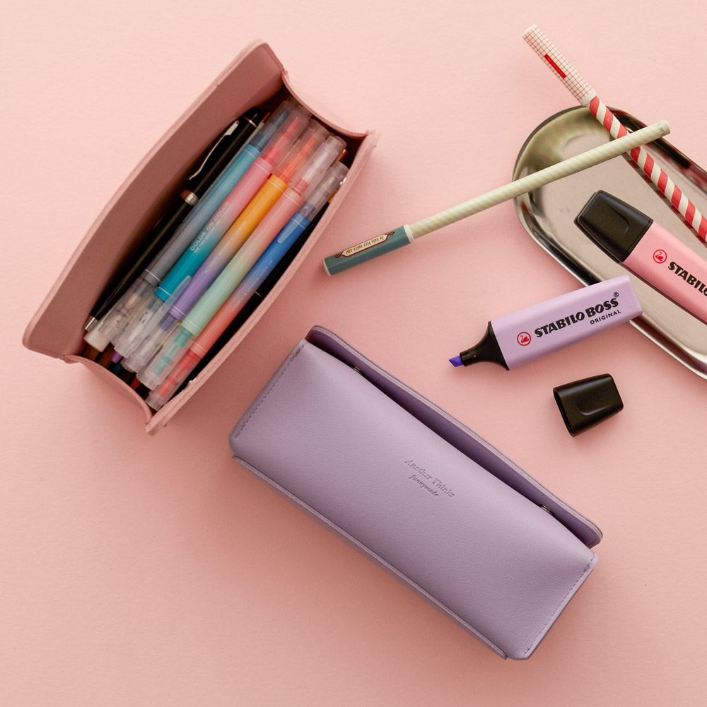 [각인가능] 고등학생 대학생 중학생 대용량 가죽 사각 필통 파우치 제품 이미지