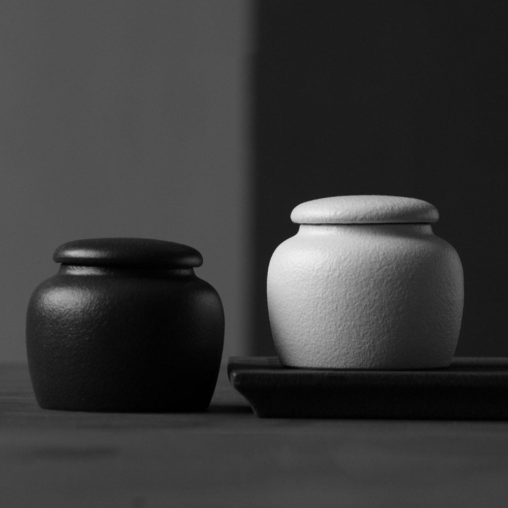 흑백 도자기 보이차통 차엽관 항아리 꽃차 백차 찻잎 보관함 차도구 다도용품 - 상품 이미지