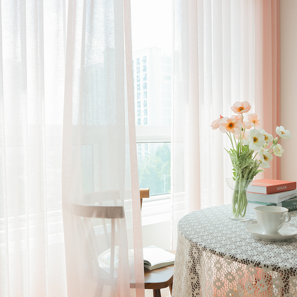 소르르 이음선 없는 허쉬 린넨커튼 나비주름 민자형 가로120cm x 세로265cm 맞춤제작