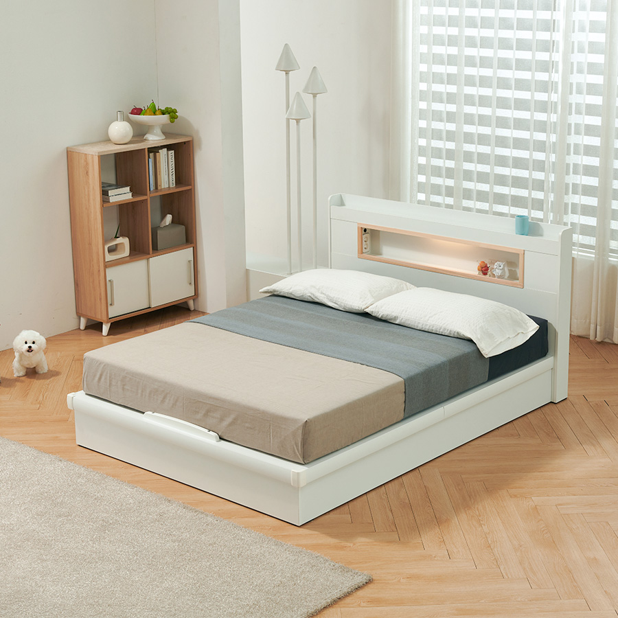 이노센트 치크 LED 편백 평상형 Q침대+본넬매트 i103343