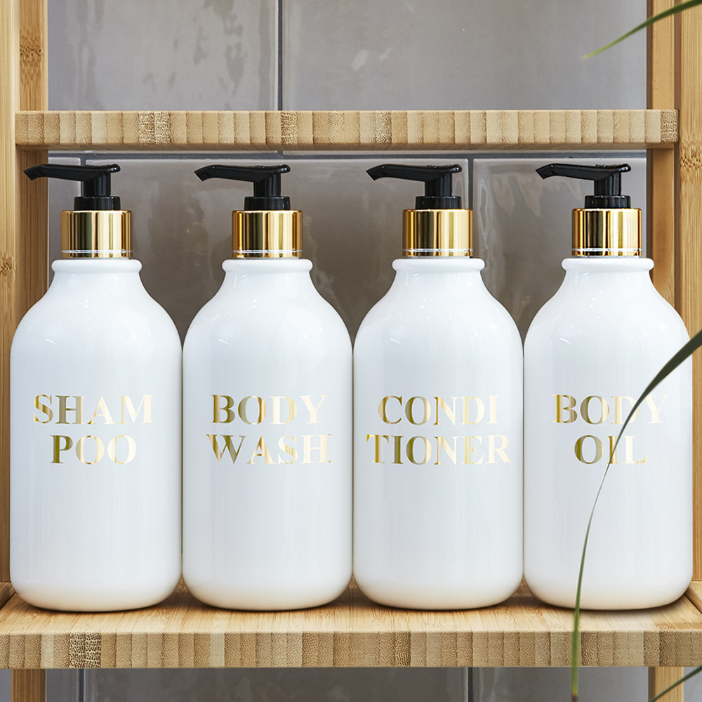 호텔 욕실 디스펜서 샴푸통 화이트 골드캡 라벨 스티커 520ml - 메인 이미지