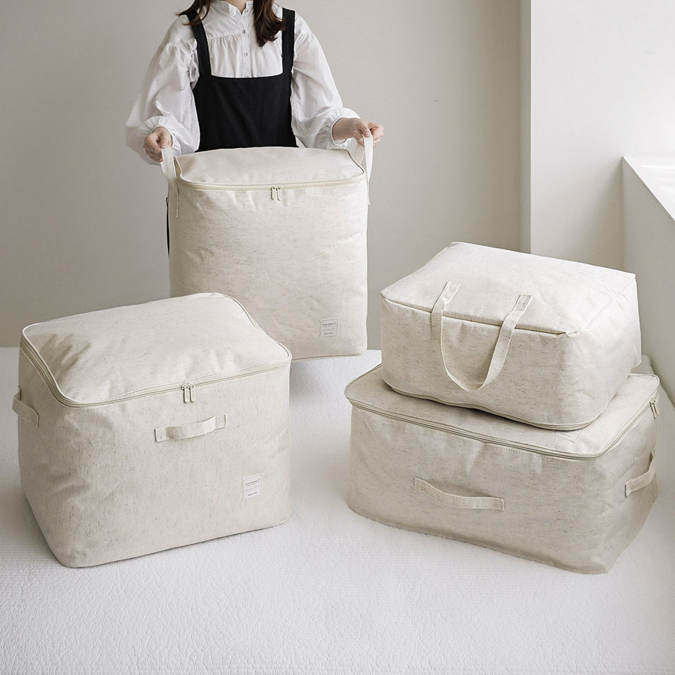 네추럴 린넨 방수 방습 패브릭 수납 대형 부직포 이불 정리 가방 정리함 보관함 파우치 가방형소