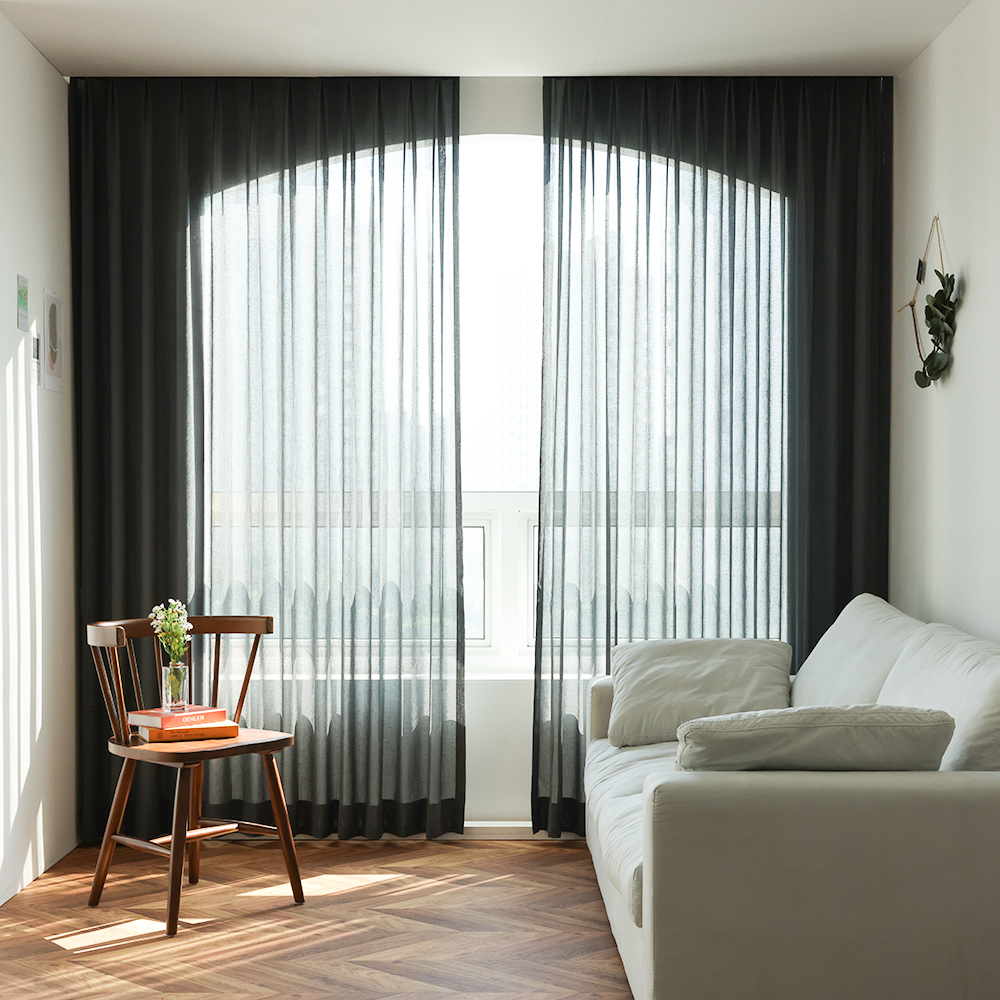 소르르 이음선 없는 허쉬 린넨커튼 나비주름 민자형 가로120cm x 세로265cm 맞춤제작