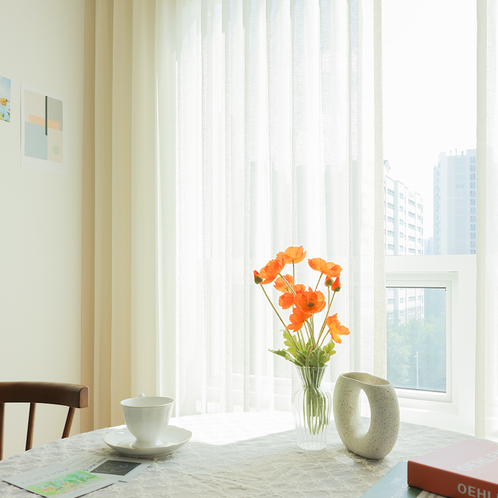 소르르 이음선 없는 허쉬 린넨커튼 나비주름 민자형 가로120cm x 세로265cm 맞춤제작