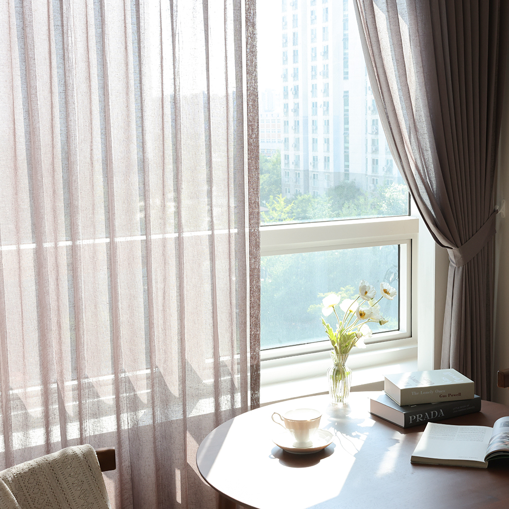 소르르 이음선 없는 허쉬 린넨커튼 나비주름 민자형 가로120cm x 세로265cm 맞춤제작