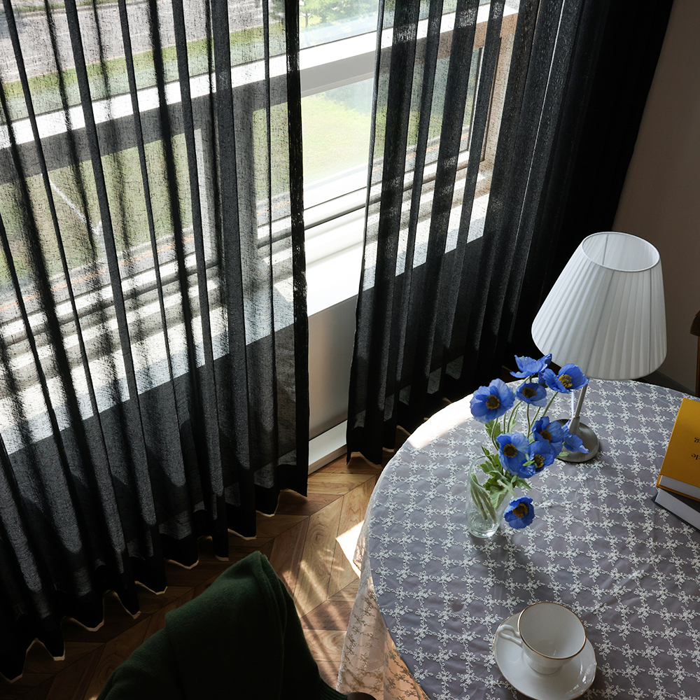 소르르 이음선 없는 허쉬 린넨커튼 나비주름 민자형 가로120cm x 세로265cm 맞춤제작