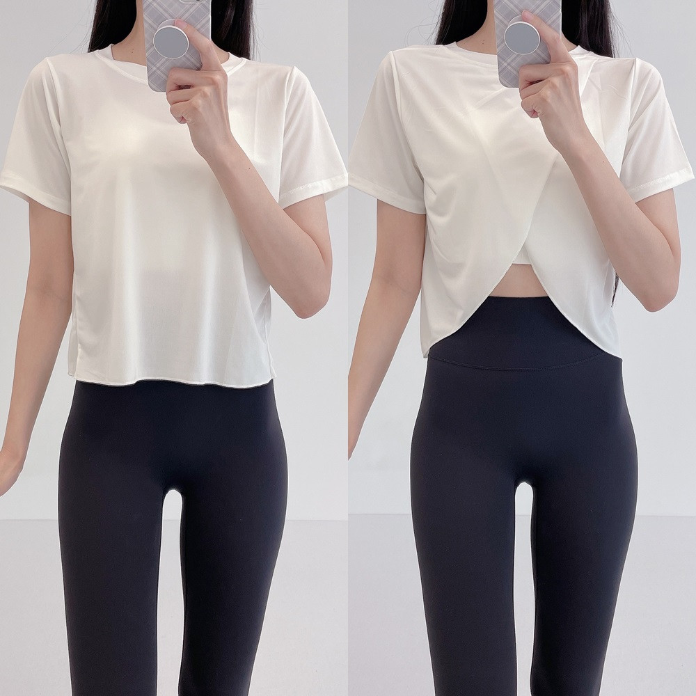 로라벨 아테 필라테스복 요가복 필라테스 상의 옷 커버업 운동복 요가 빅사이즈 크롭 반팔 - 상세 이미지 3