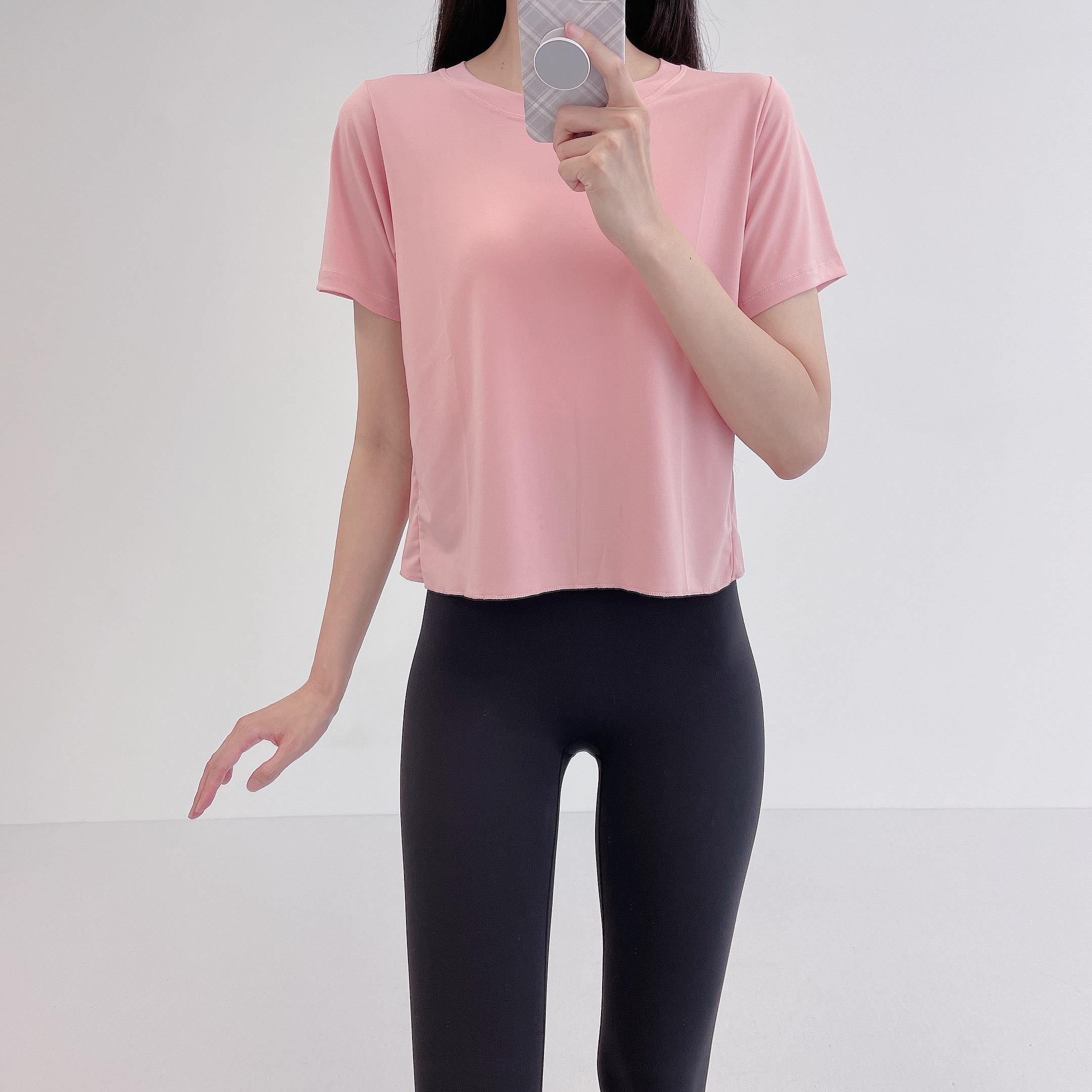 로라벨 아테 필라테스복 요가복 필라테스 상의 옷 커버업 운동복 요가 빅사이즈 크롭 반팔 - 상세 이미지 4