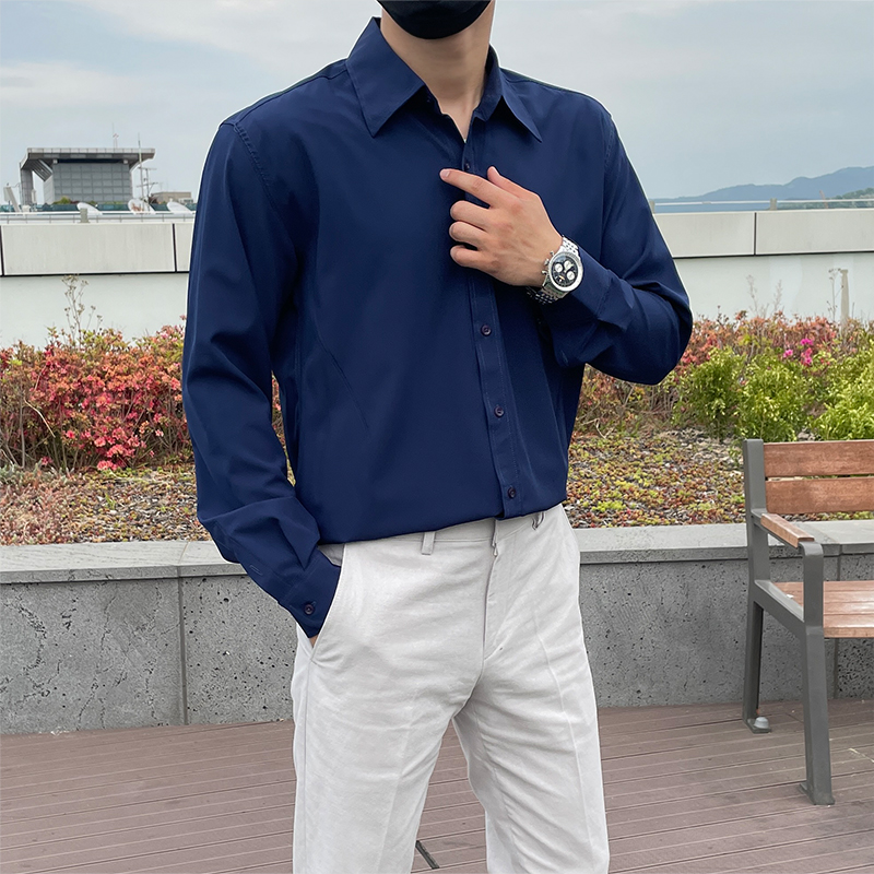 남자 팀알 봄 가을 링클프리 스판 정장 드레스 와이 셔츠 - 상세 이미지 2