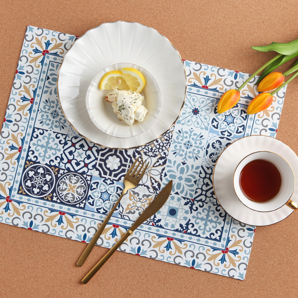 벨류세라믹 아줄레주 PVC 식탁매트 테이블매트 방수 북유럽 타일 / 아브, 44 x 33cm