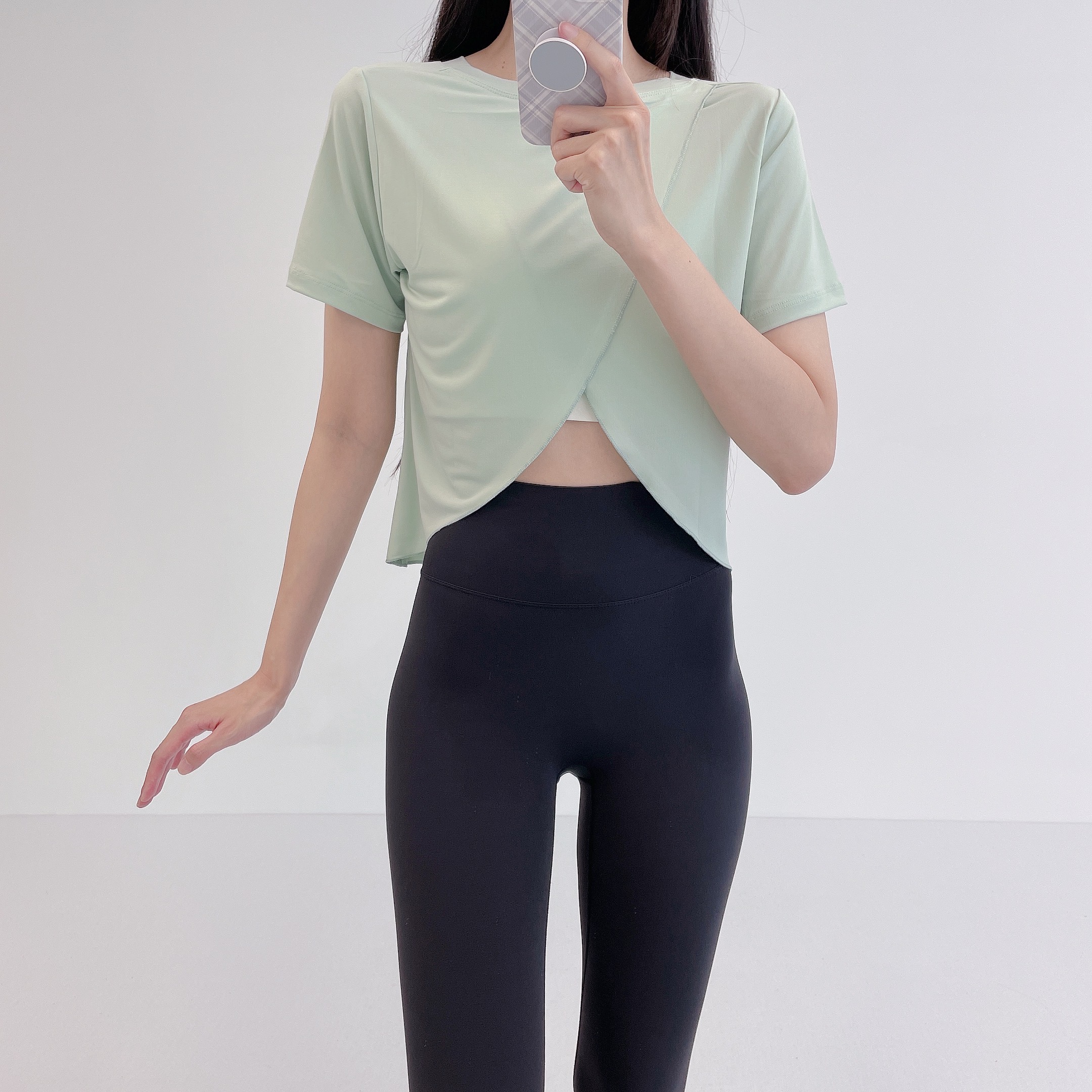로라벨 아테 필라테스복 요가복 필라테스 상의 옷 커버업 운동복 요가 빅사이즈 크롭 반팔 - 상세 이미지 5