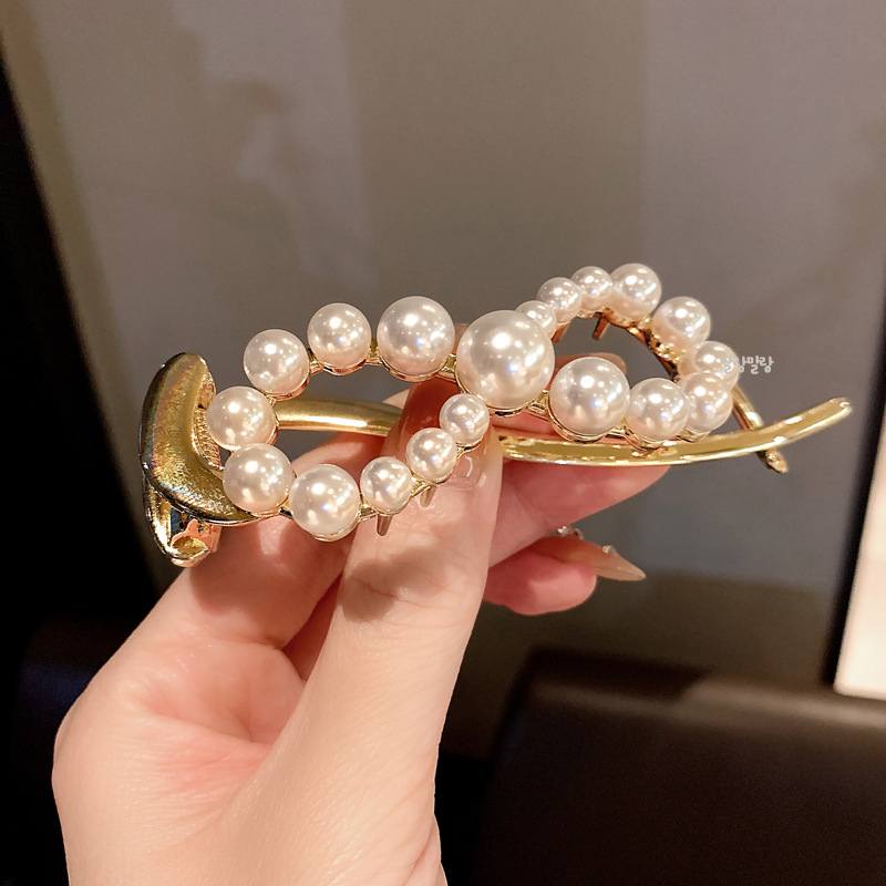 진주집게핀 올림머리 집게삔 명품 고급 메탈 리본 헤어핀 - 상세 이미지 2