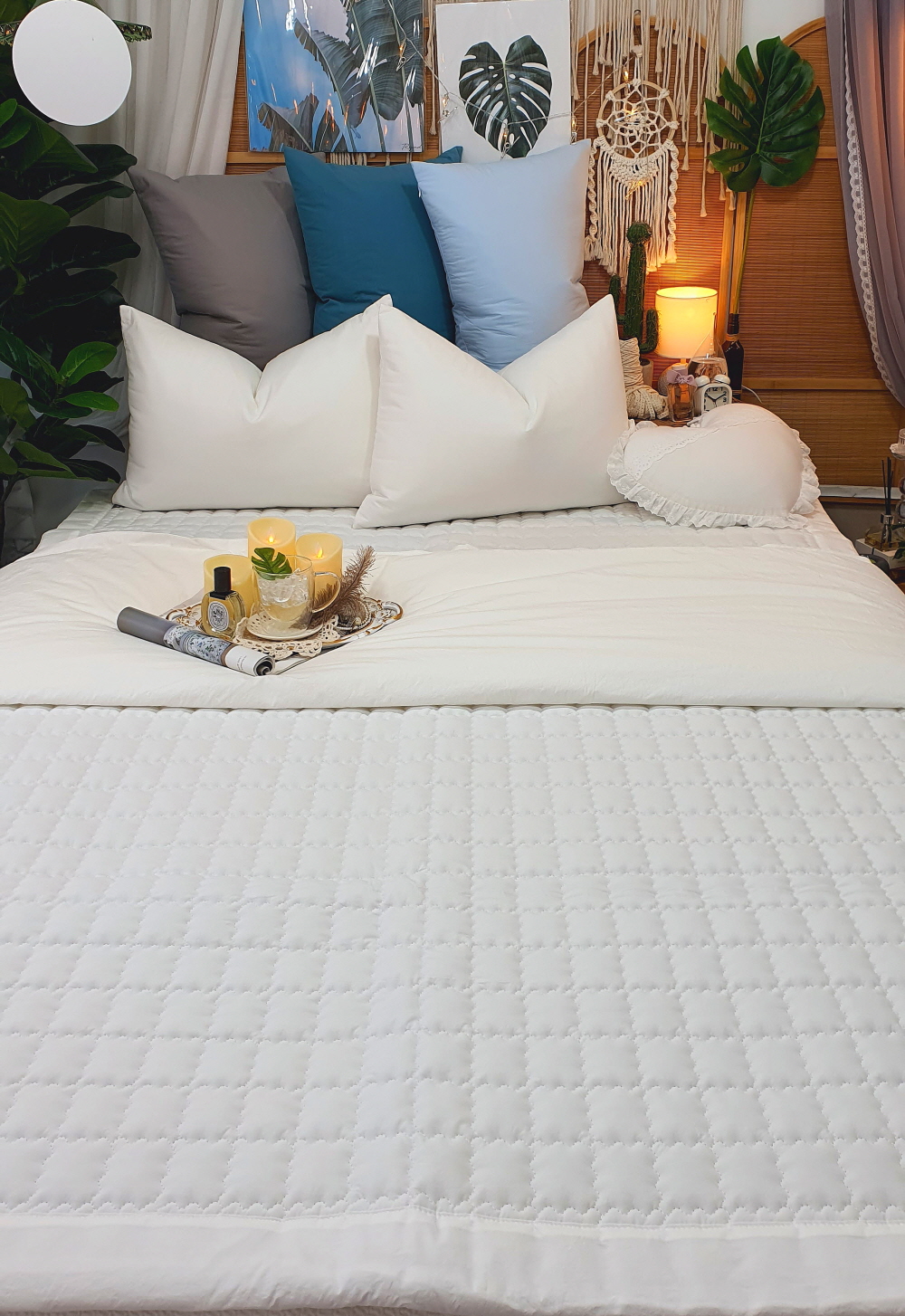 여름 냉감침대패드 국내생산 사계절 순면침대패드 고정밴드