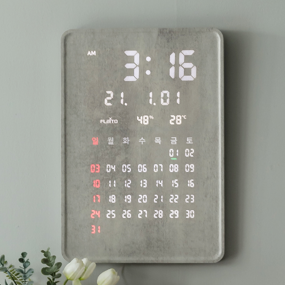 플라이토 전자 달력 인테리어 LED 대형 벽시계 디지털 무소음 사무실 벽걸이시계 35cm