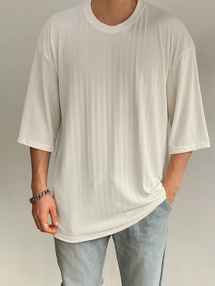 쿨티셔츠 남자 라운드 티 빅사이즈 플리츠 냉장고 아이스 7부 - 상세 이미지 5