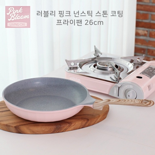 후라이팬 26cm 핑크 스톤 강력 코팅 넌스틱 프라이팬 러블리 핑크블룸 - 상세 이미지 2