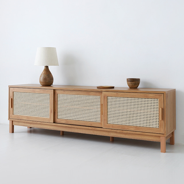 마켓비 티비다이 낮은거실장 라탄 북유럽 원목 거실장 거실tv장식장