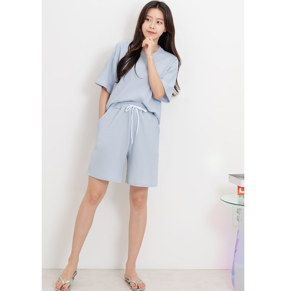 여자흰반바지 성인실내복 냉동고바지 플리츠 상하세트 이미지 4
