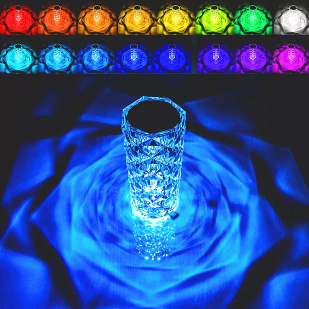 젤센 로즈 LED 크리스탈 테이블 무선 램프 + 리모컨 / RGB 16색 조명 컬러 밝기 조절 / USB충전 - 상세 이미지 3