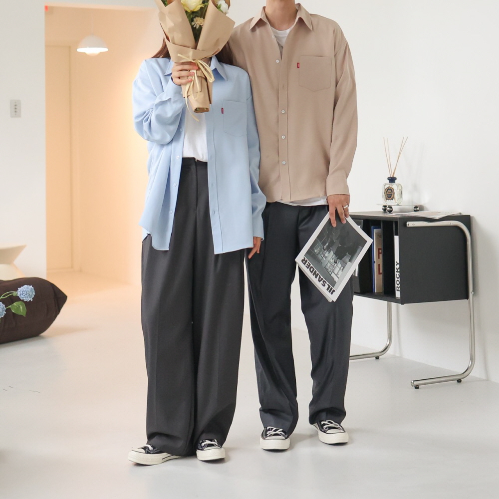 리얼 무지 커플 오버핏셔츠 레이어드 안비치는흰셔츠 11color - 상세 이미지 4