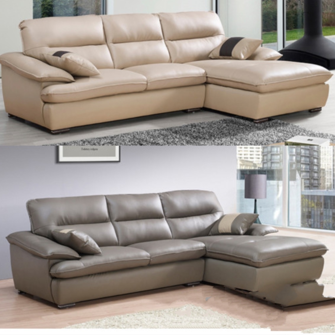 코너형 기역자쇼파 카우치형쇼파 3.5인용 가죽 쇼파 명품 통가죽 고급 소파 네이비 베이지