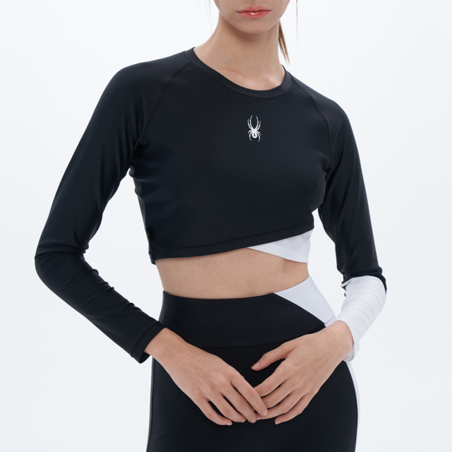 스파이더 아울렛 여성 비치 물놀이 사선블록 수영복 크롭 숏 래쉬가드 S-MCNRL271WBLK - 상품 이미지