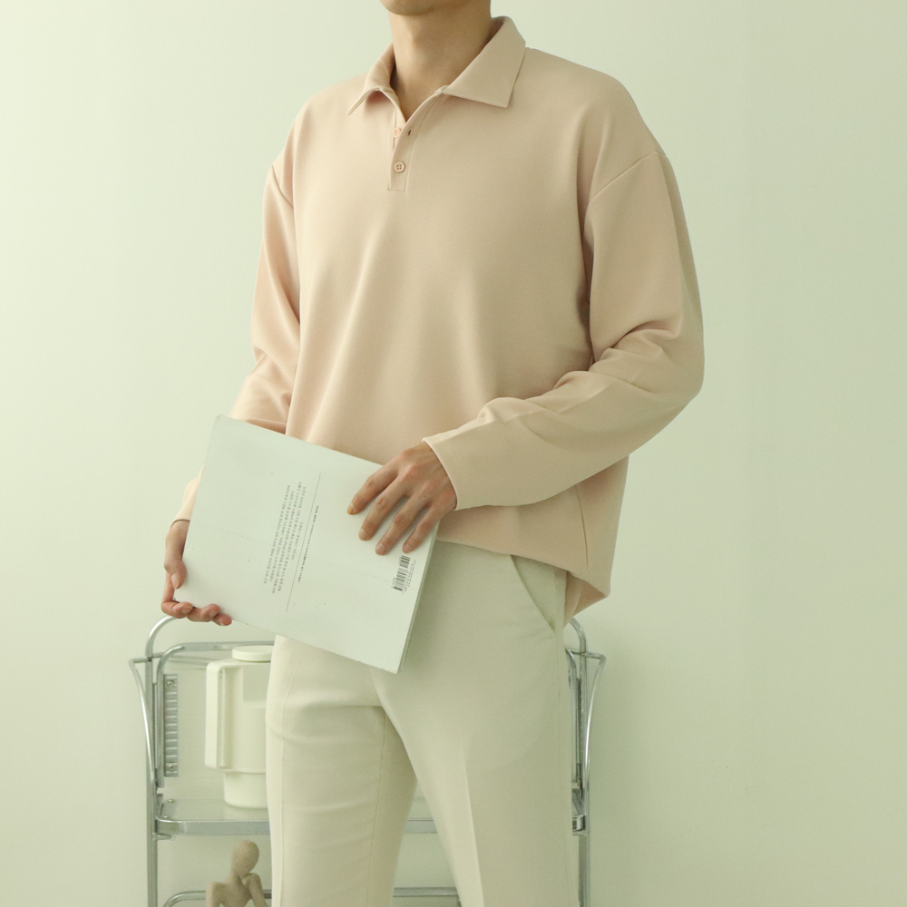 남자긴팔티 구김없는 헨리넥 단추 남자카라티 이미지 2
