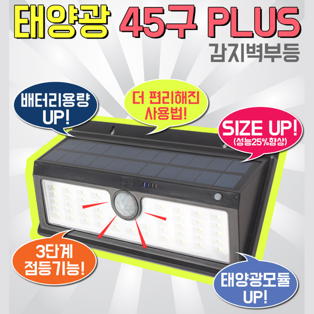 태양광 센서등 태양열 조명 벽등 정원등 45구 플러스 SS241A - 상세 이미지 2