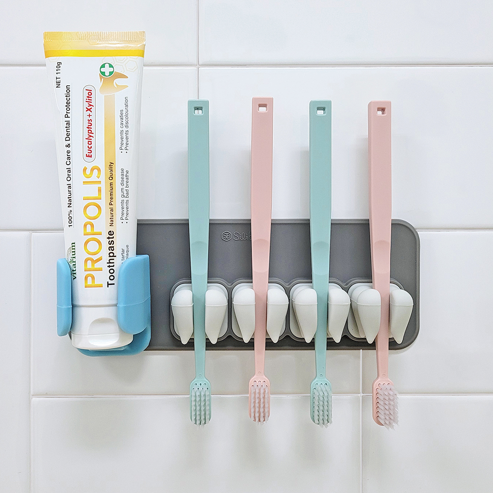 실리바스 허그 칫솔 패밀리 흡착식 실리콘 칫솔꽂이 치약걸이