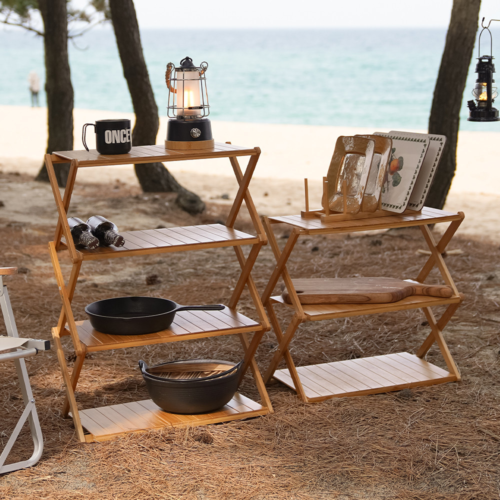 원스위크라이프 캠핑 선반 접이식 우드 쉘프 기본형 3단