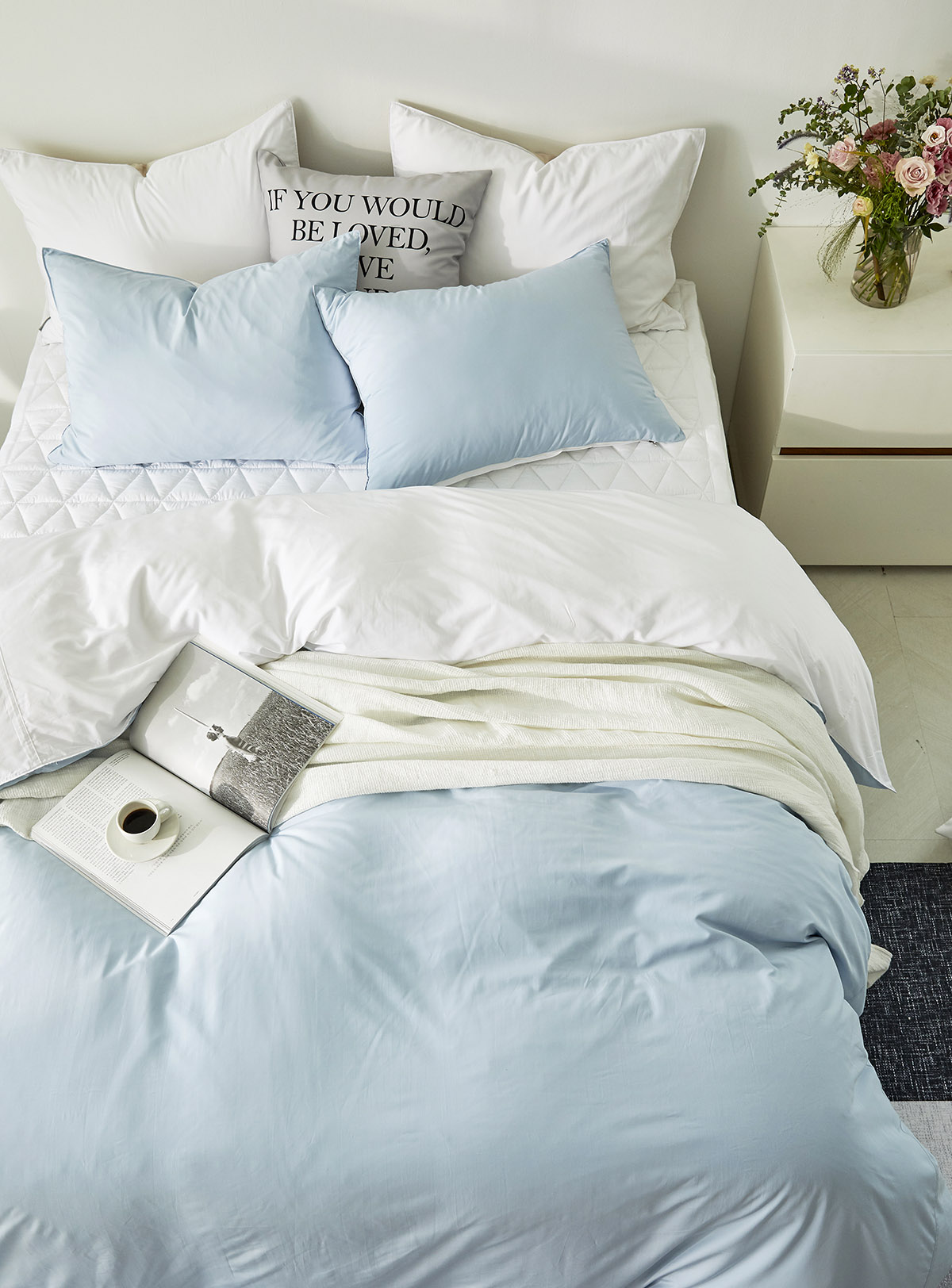 엠시베딩 호텔침구 모달 이불세트 알러지케어 사계절 신혼 블루화이트 침구세트 Q